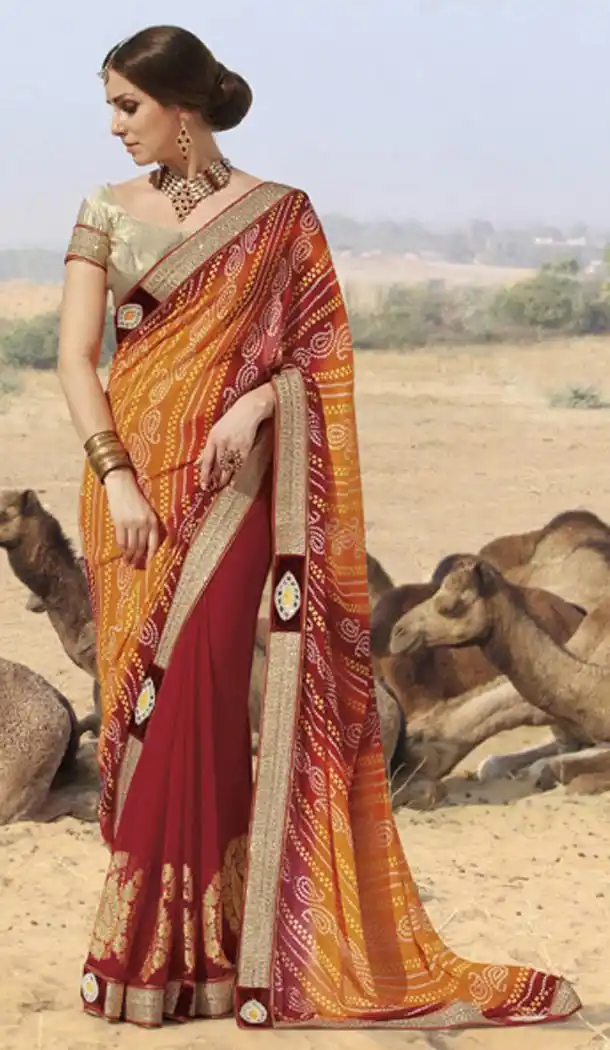 Georgette Crimson Color Daily Wear Sarees with Blouse | FH422867528
