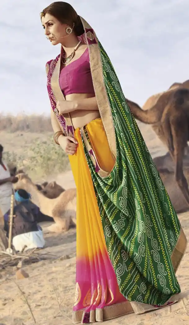 Georgette Emerald Color Daily Wear Sarees with Blouse | FH422867531
