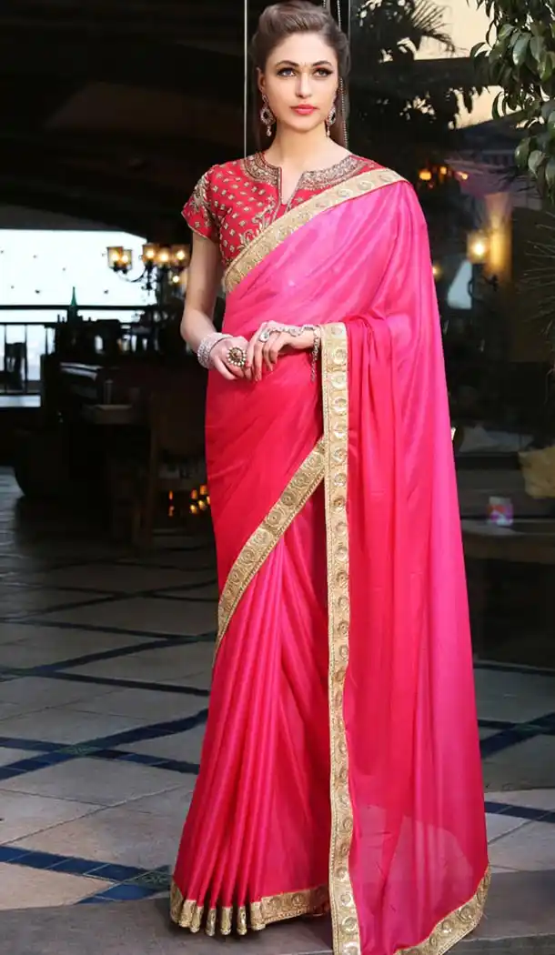 Lycra Deep Pink Color Designer Wear Sarees with Blouse | FH423267561