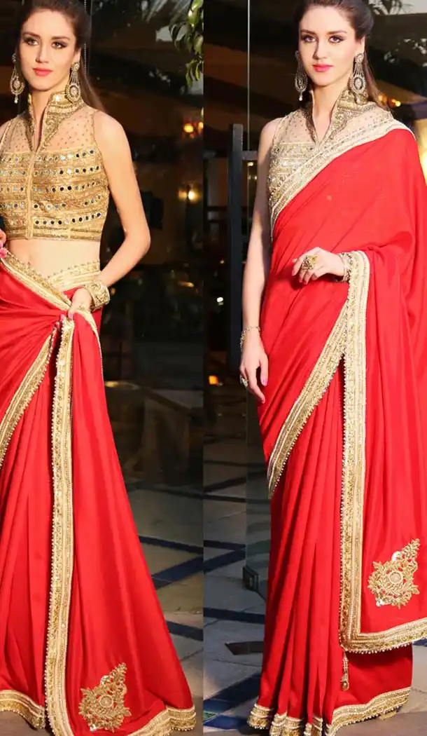 Dupioni Raw Silk Red Color Designer Wear Sarees with Blouse | FH423267563