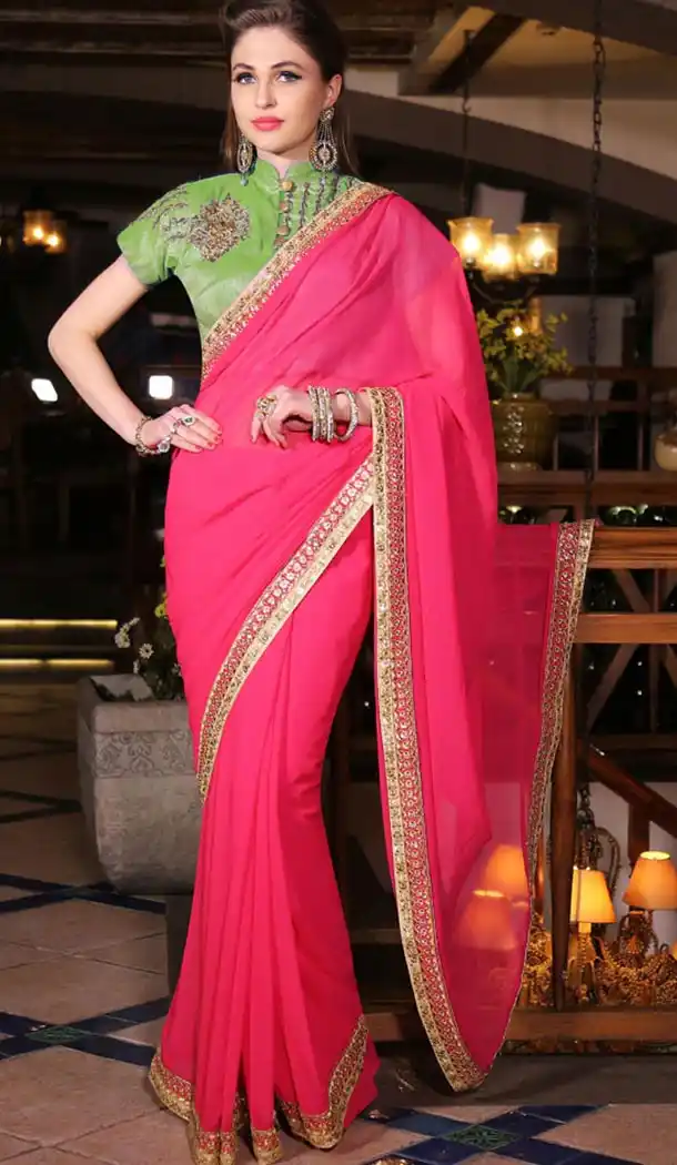 Georgette Deep Pink Color Designer Wear Sarees with Blouse | FH423267564