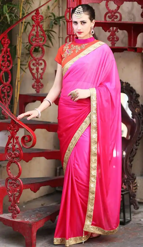 Lycra Deep Pink Color Designer Wear Sarees with Blouse | FH423267565