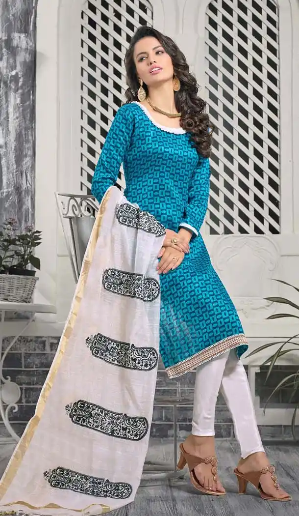 Sky Blue Bhagalpuri Silk Churidar Kameez with Stitching Online Shopping | FH423367566