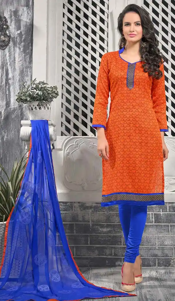 Orange Bhagalpuri Silk Churidar Kameez with Stitching Online Shopping | FH423367568