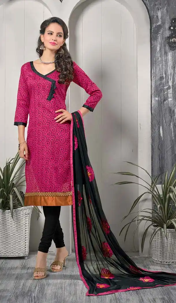 Deep Pink Bhagalpuri Silk Churidar Kameez with Stitching Online Shopping | FH423367571