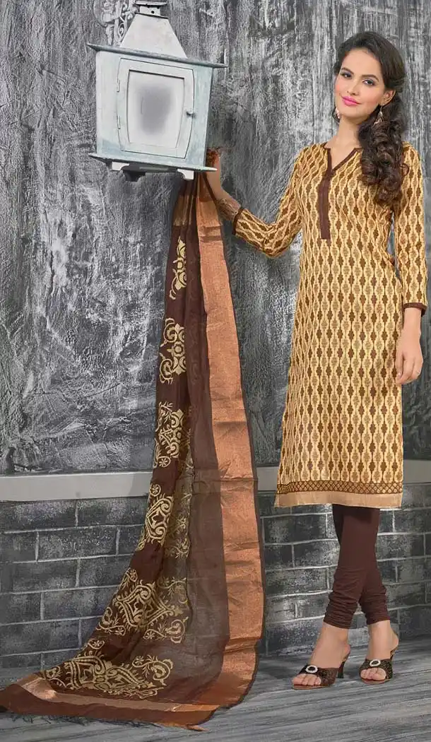 Tan Brown Bhagalpuri Silk Churidar Kameez with Stitching Online Shopping | FH423367574
