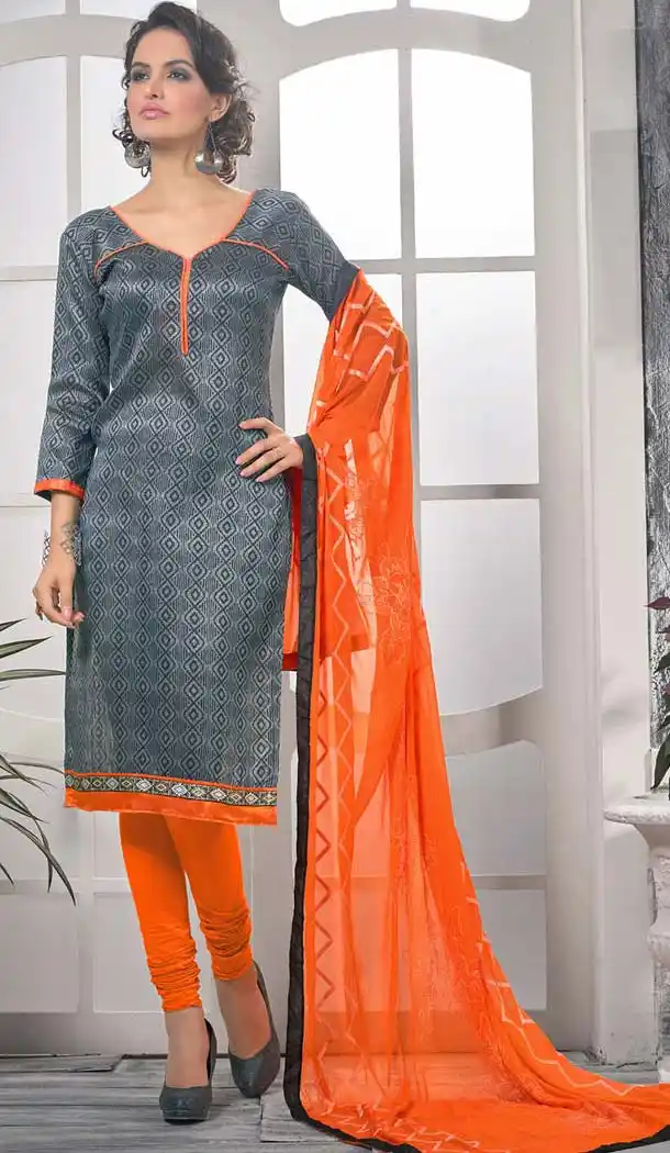 Slate Gray Bhagalpuri Silk Churidar Kameez with Stitching Online Shopping | FH423367577