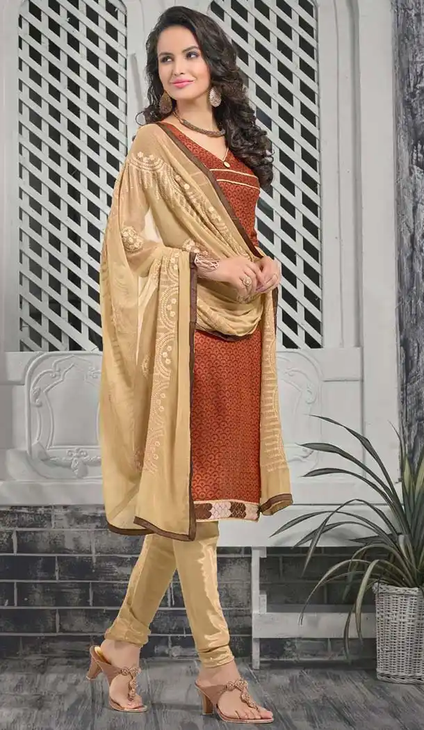 Brown Bhagalpuri Silk Churidar Kameez with Stitching Online Shopping | FH423367579