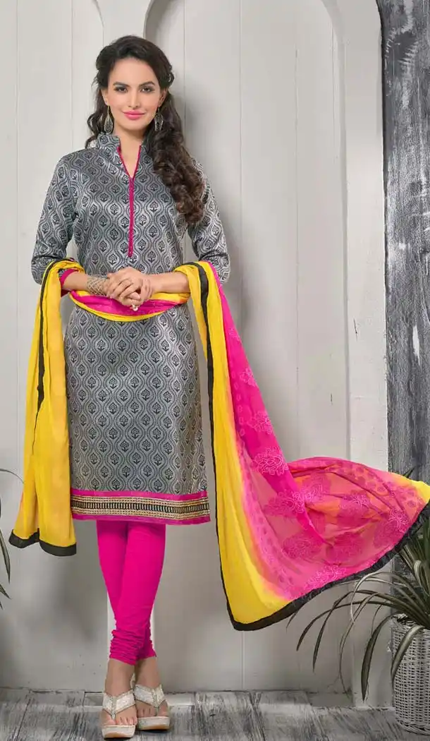 Slate Gray Bhagalpuri Silk Churidar Kameez with Stitching Online Shopping | FH423367580
