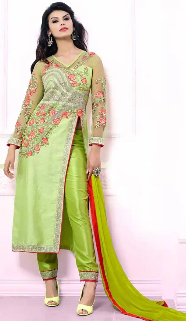 Mint Green Silk Narrow Pants Kameez with Stitching Online Shopping | FH423467581