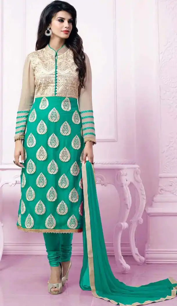 Emerald Georgette Churidar Kameez with Stitching Online Shopping | FH423467582