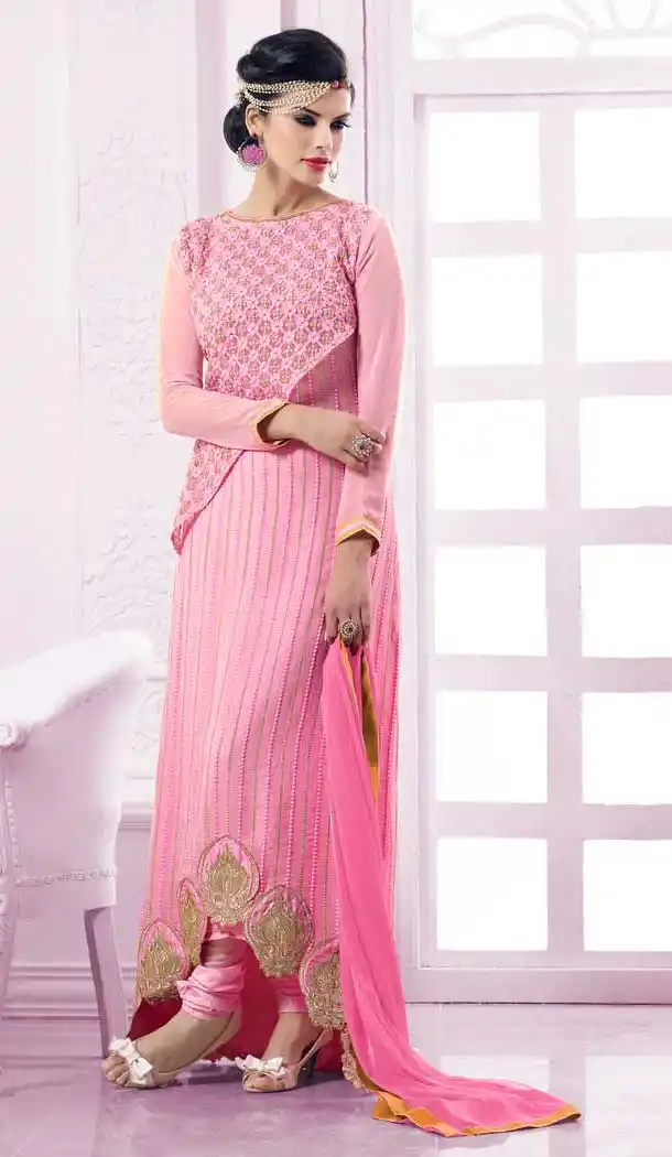 Pink Georgette Churidar Kameez with Stitching Online Shopping | FH423467583