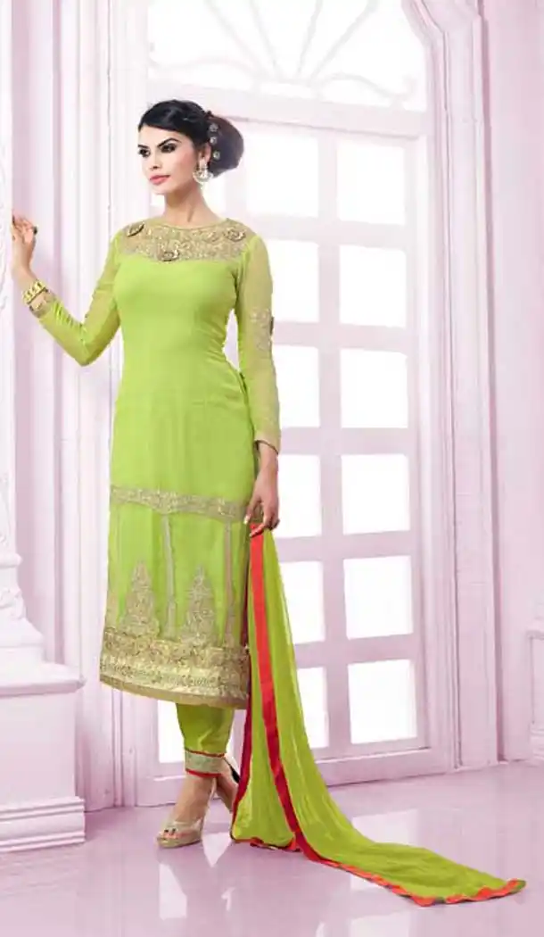 Green Georgette Narrow Pants Kameez with Stitching Online Shopping | FH423467588