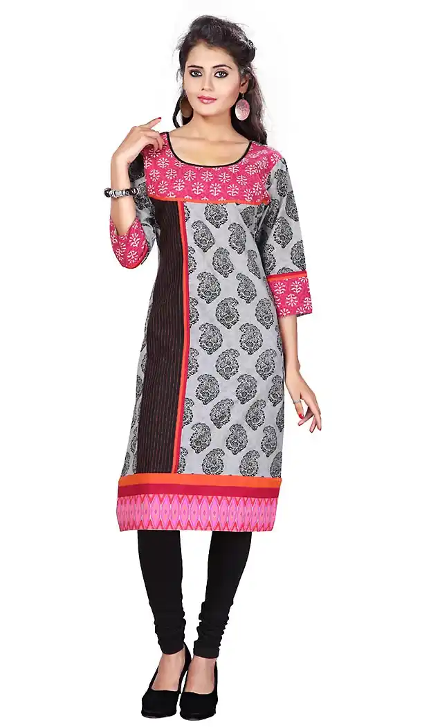 Gray Color with Printed & Lace Work Incredible Readymade Kurti | FH423967678