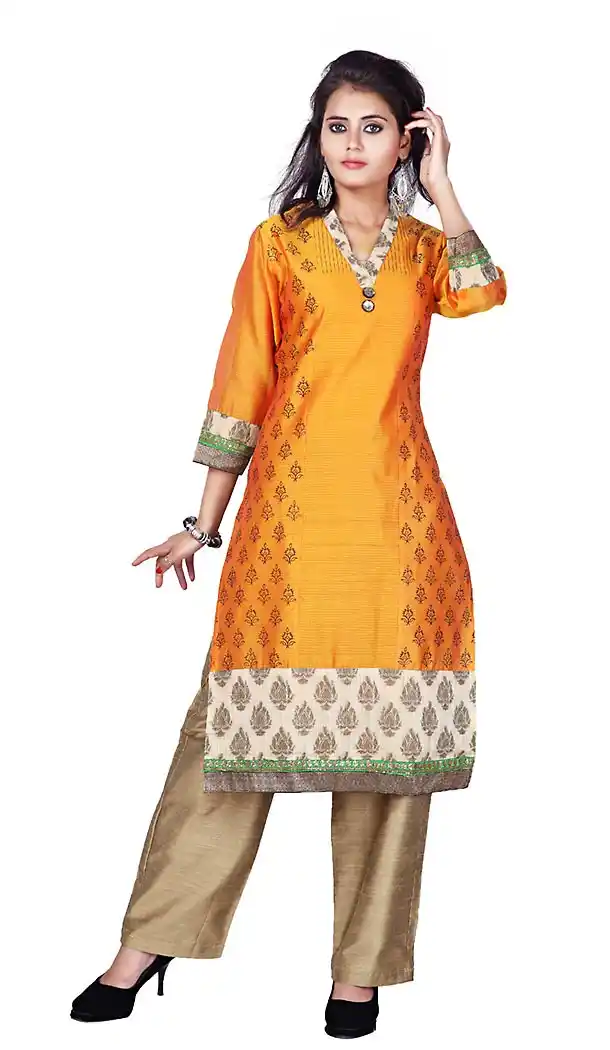 Butter Scotch Color Kora Silk Fabric Latest Readymade Kurtis Online | FH424067691