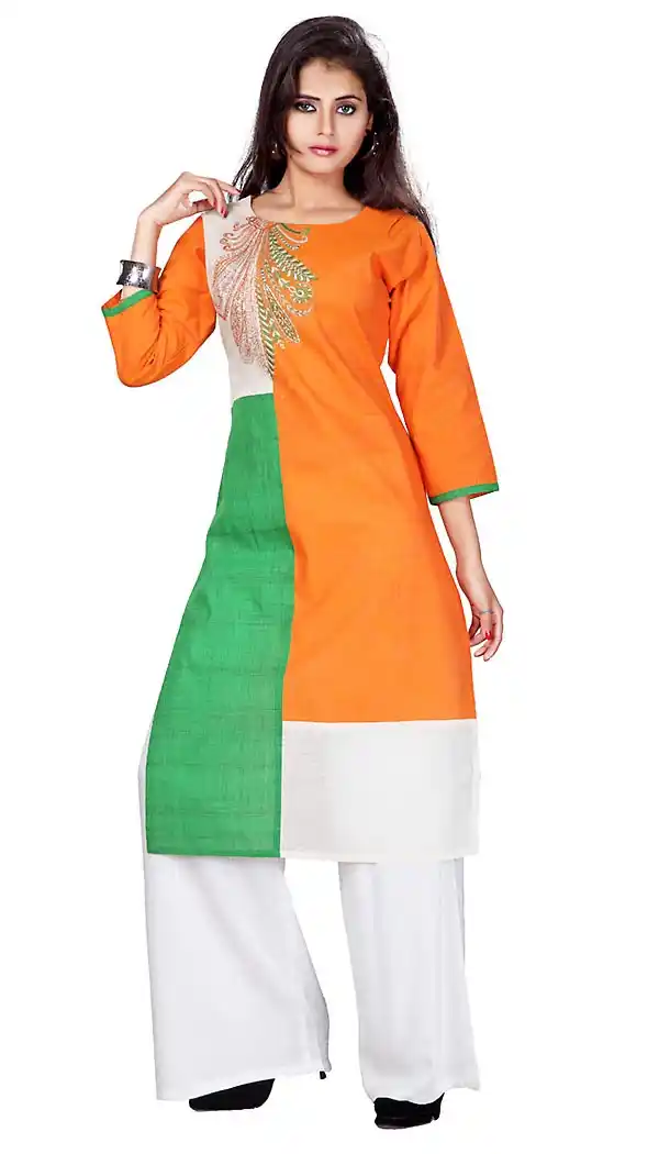 Orange Color Cotton Fabric Latest Readymade Kurtis Online | FH424067696