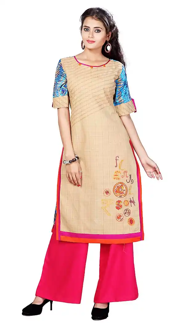 Tan Brown Color Cotton Fabric Latest Readymade Kurtis Online | FH424067699