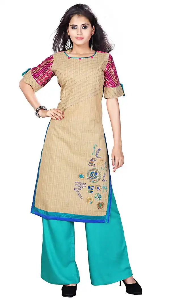 Tan Brown Color Cotton Fabric Latest Readymade Kurtis Online | FH424067700