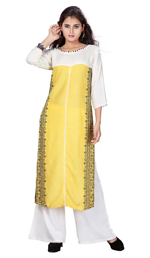 Yellow Color Cotton Fabric Latest Readymade Kurtis Online | FH424067701
