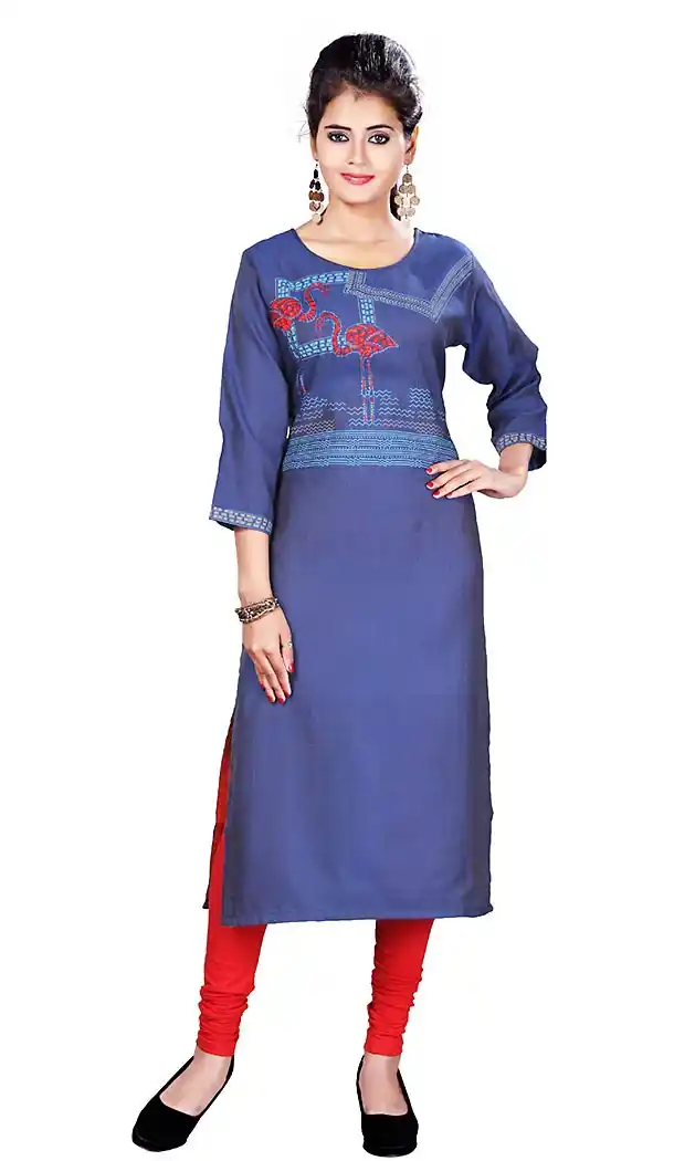 Navy Blue Color Pasmina Fabric Latest Readymade Kurtis Online | FH424167704