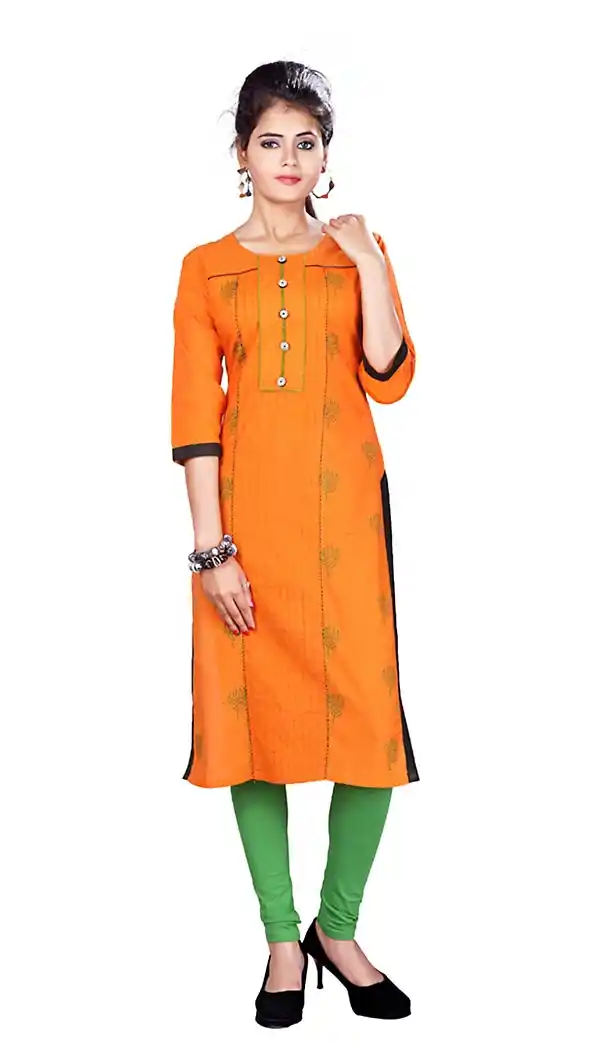 Orange Color Cotton Fabric Latest Readymade Kurtis Online | FH424167709