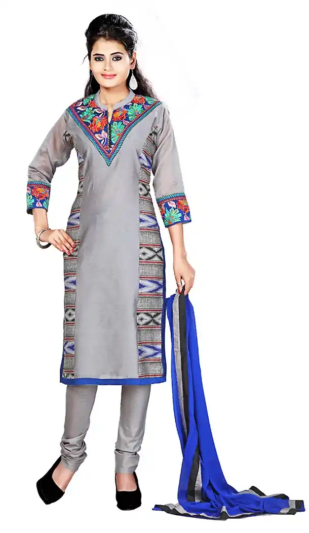 Slate Gray Color Kora Silk Febric Readymade Churidar Suits Online | FH424367734