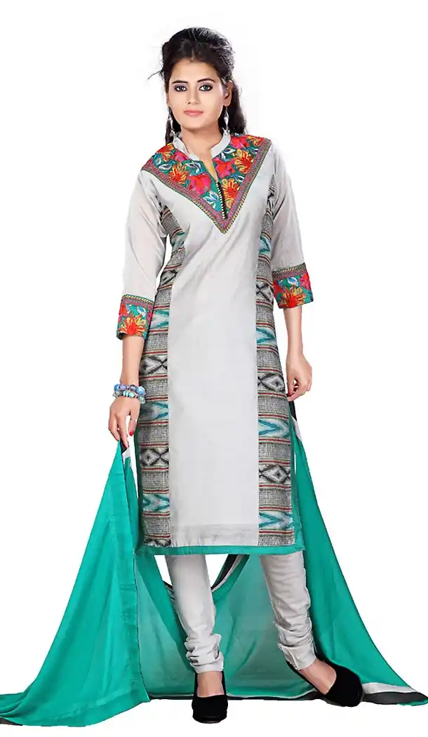 Slate Gray Color Kora Silk Febric Readymade Churidar Suits Online | FH424367735