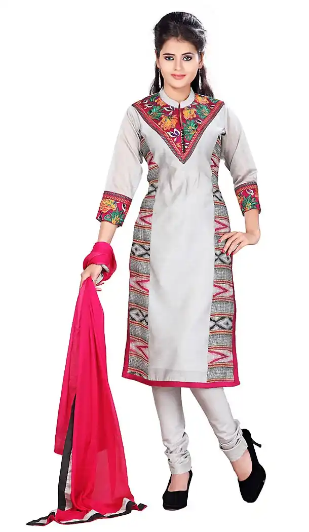 Slate Gray Color Kora Silk Febric Readymade Churidar Suits Online | FH424367736