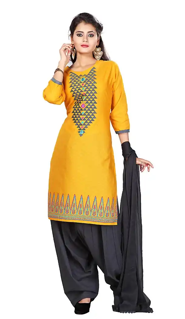 Yellow Color Cotton Febric Readymade Patiyala Suits Online | FH424367743