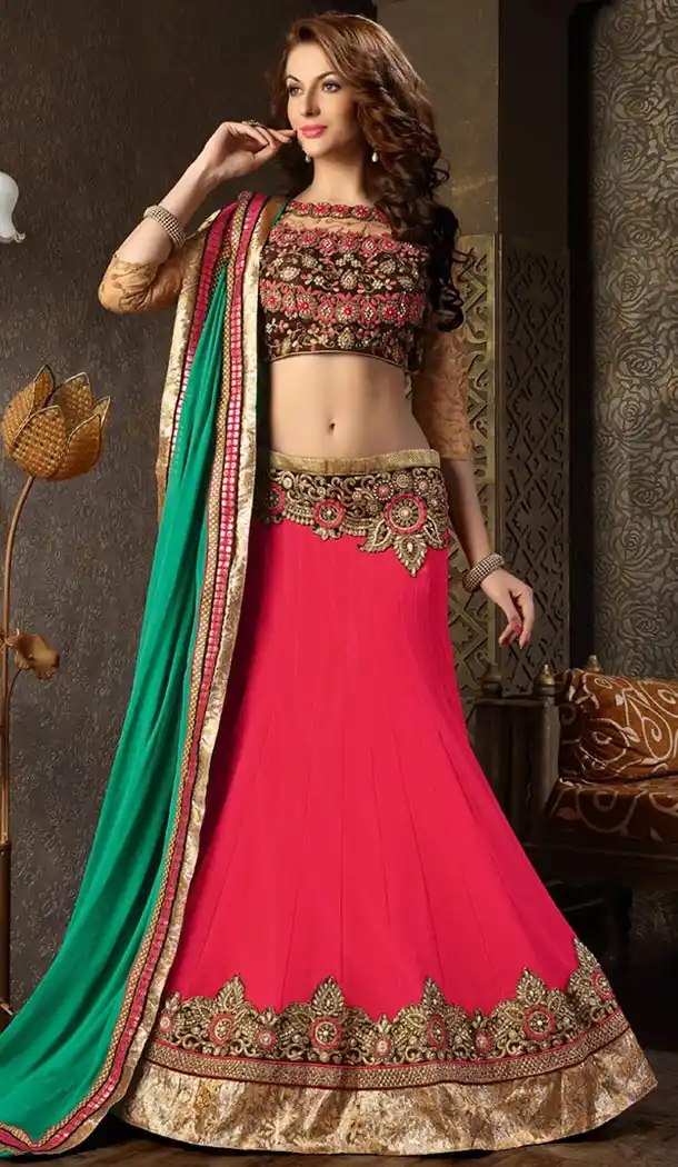 Deep Pink Color Georgette A Line Style Lehenga Choli | FH424467620