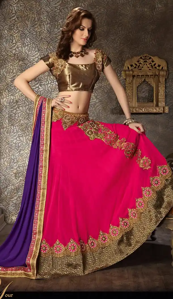 Deep Pink Color Georgette Circular Style Lehenga Choli | FH424467623