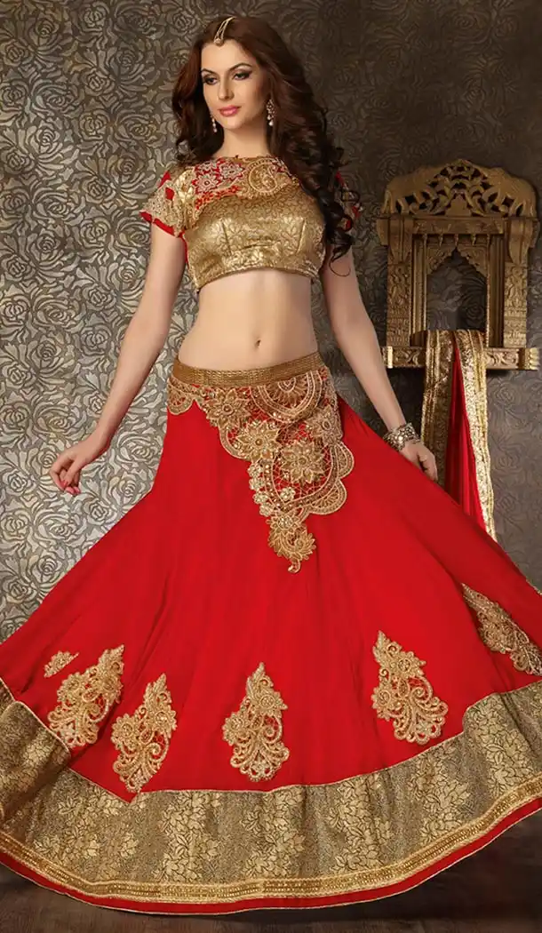 Deep Scarlet Color Georgette Circular Style Lehenga Choli | FH424467624