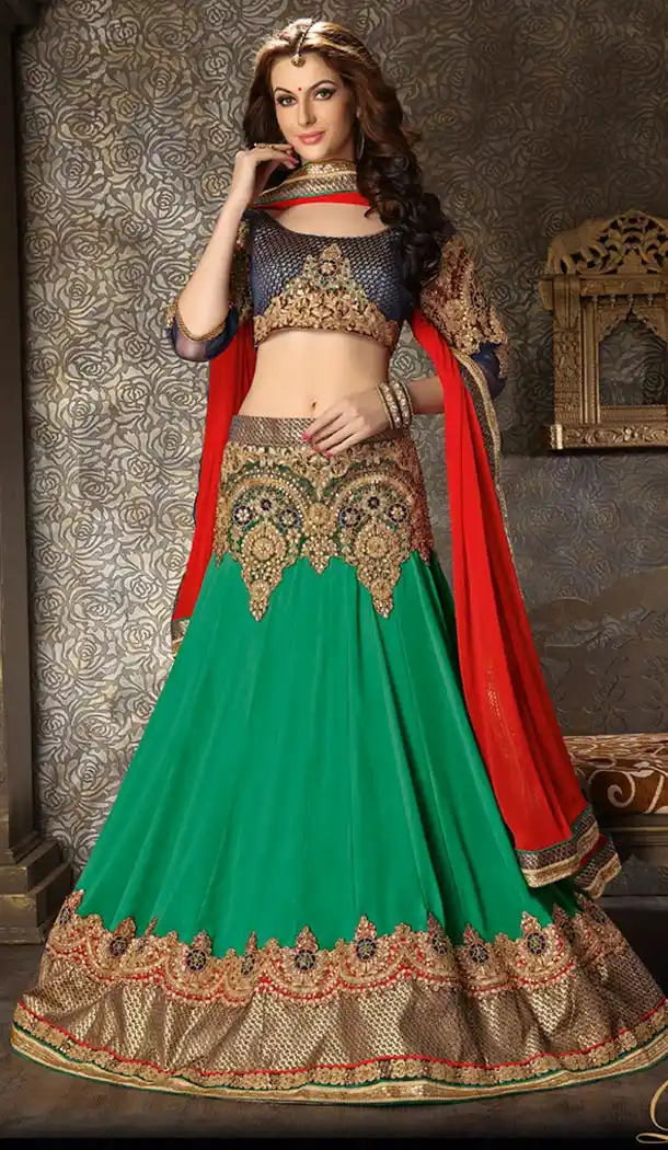 Emerald Color Georgette Circular Style Lehenga Choli | FH424467625