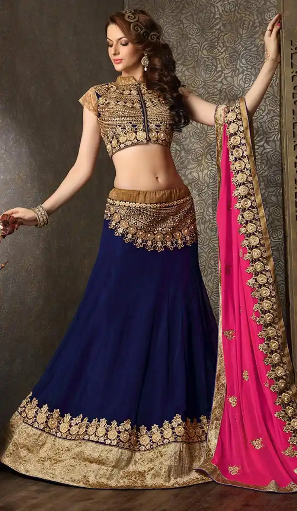 Navy Blue Color Georgette Circular Style Lehenga Choli | FH424467626
