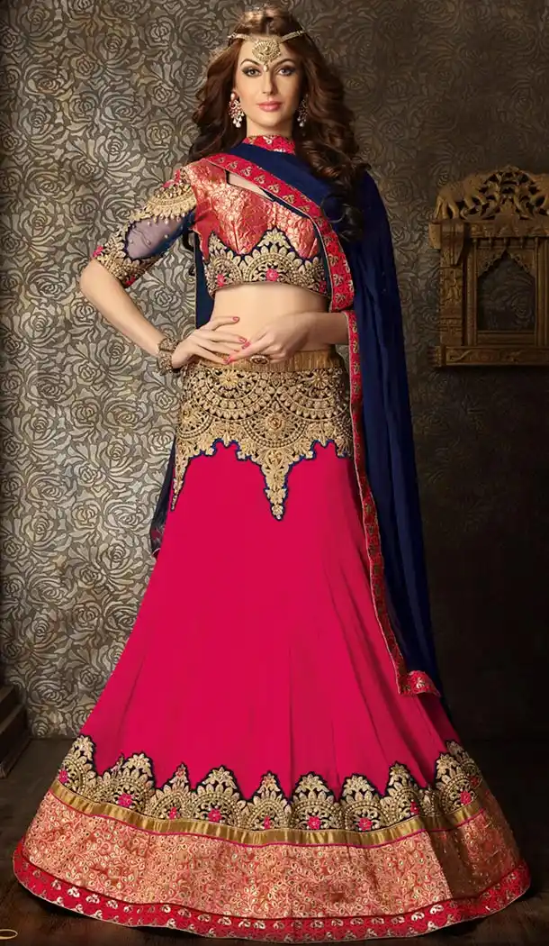Deep Pink Color Georgette Circular Style Lehenga Choli | FH424467627
