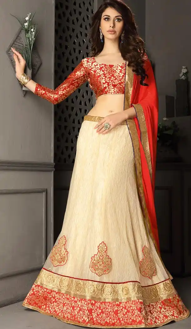 Women Cream Color Gota Silk Party Wear Lehenga Cholis | FH424567638