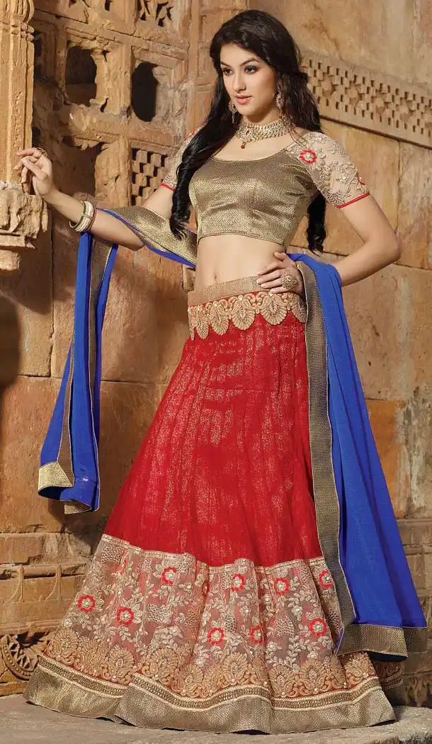 Women's Traditional Red Color Net Style Lehenga Choli | FH424667645