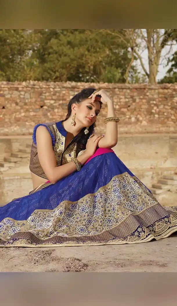 Royal Blue Color Net Circular Style Lehenga Choli | FH424667646