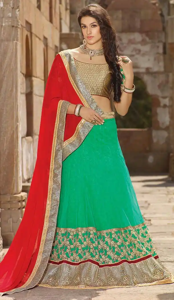 Emerald Color Net Circular Style Lehenga Choli | FH424667649