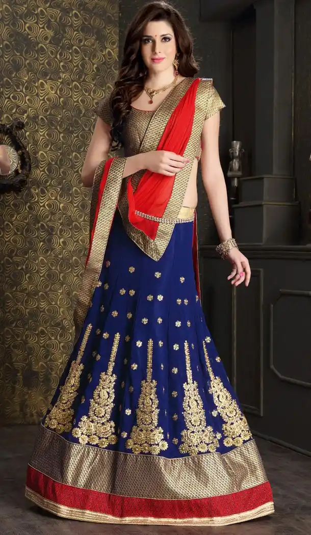 Royal Blue Color Georgette Circular Style Lehenga Choli | FH424767652
