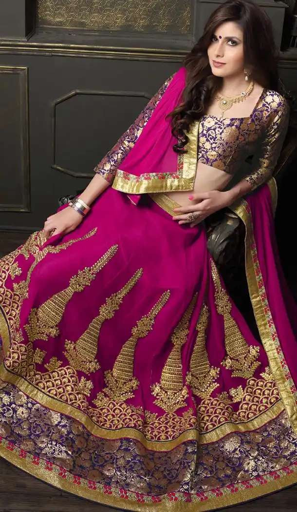 Deep Pink Color Georgette Circular Style Lehenga Choli | FH424767659