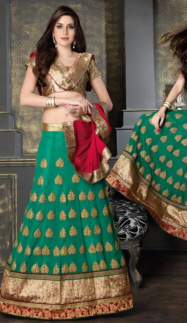 Emerald Color Georgette Circular Style Lehenga Choli | FH424767660