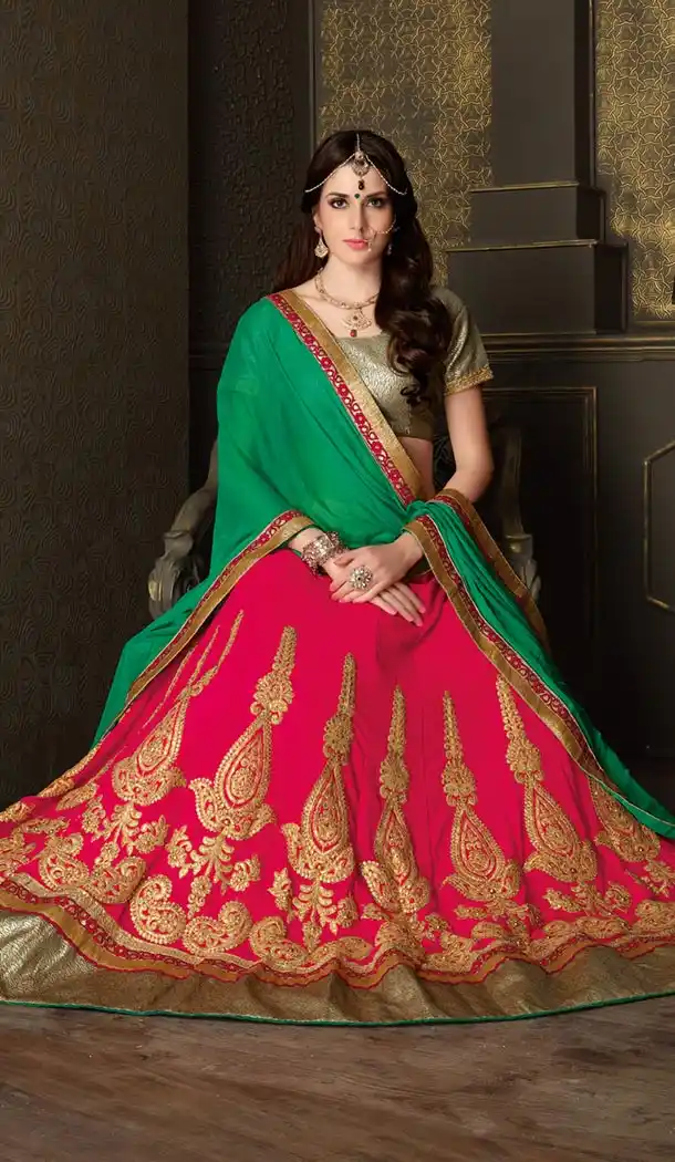 Deep Pink Color Georgette Circular Style Lehenga Choli | FH424767661