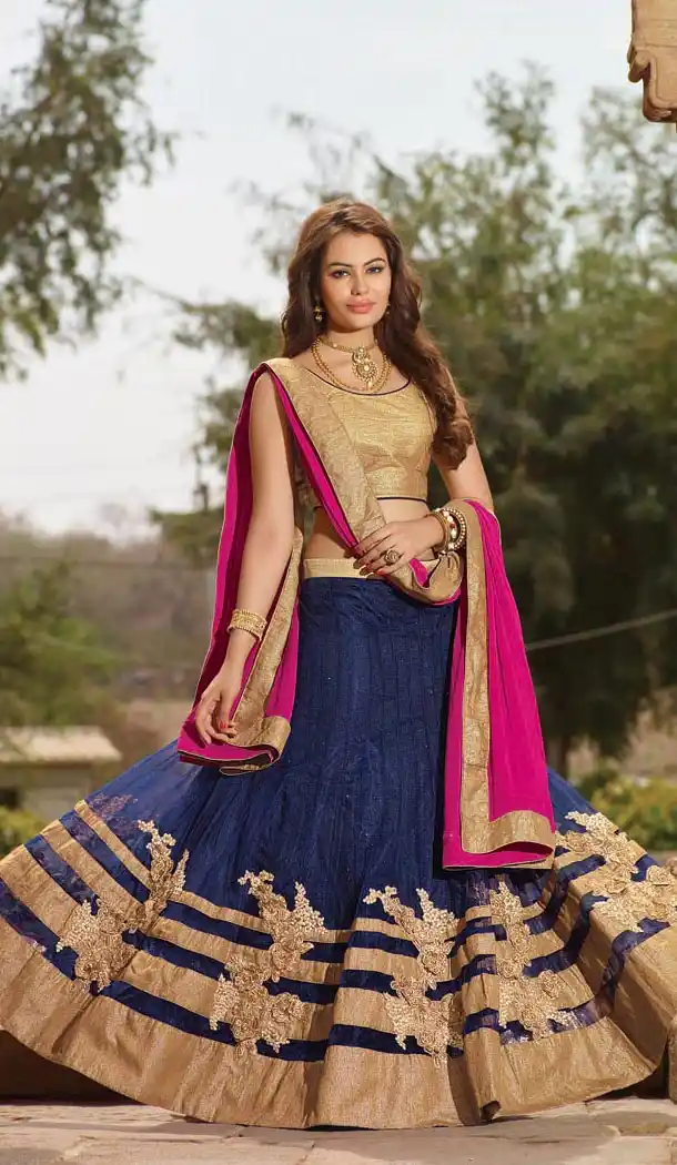 Navy Blue Color Lycra Circular Style Lehenga Choli | FH424867664