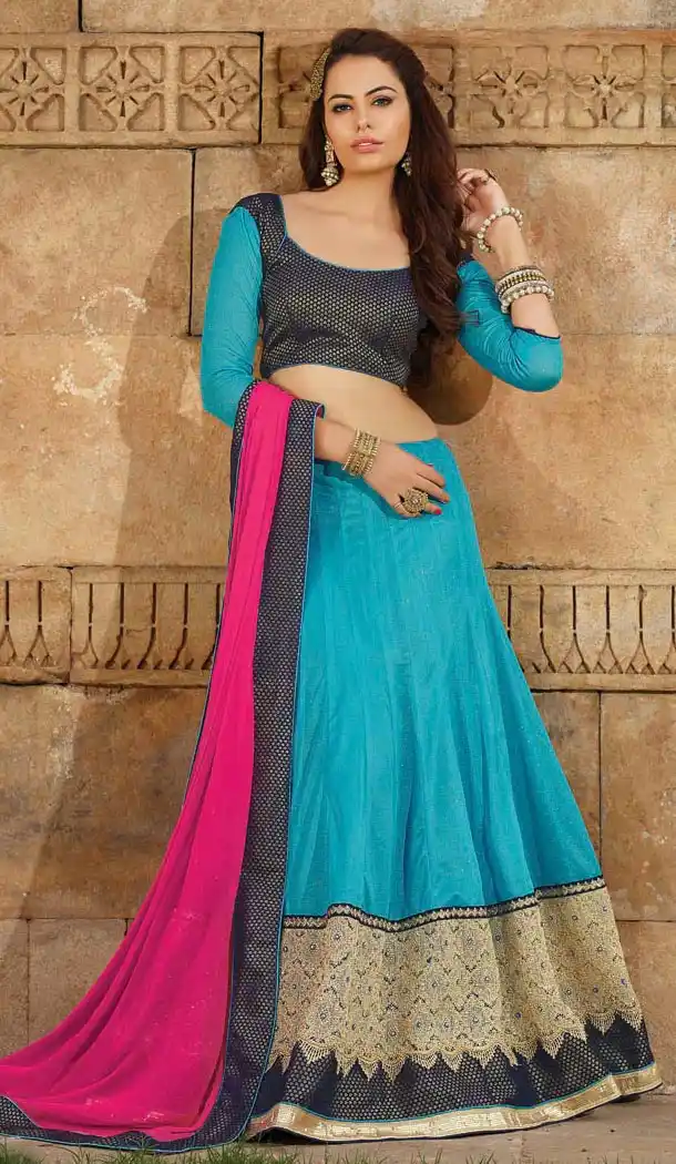 Aqua Blue Color Lycra Circular Style Lehenga Choli | FH424867667