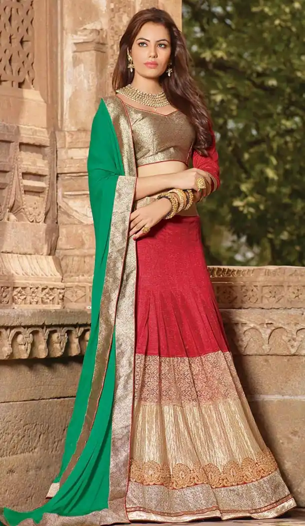 Red Color Lycra Circular Style Lehenga Choli | FH424867671