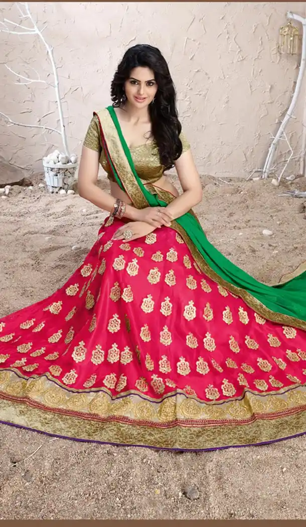 Deep Pink Color Net Circular Lehenga Choli with Dupatta | FH424967855