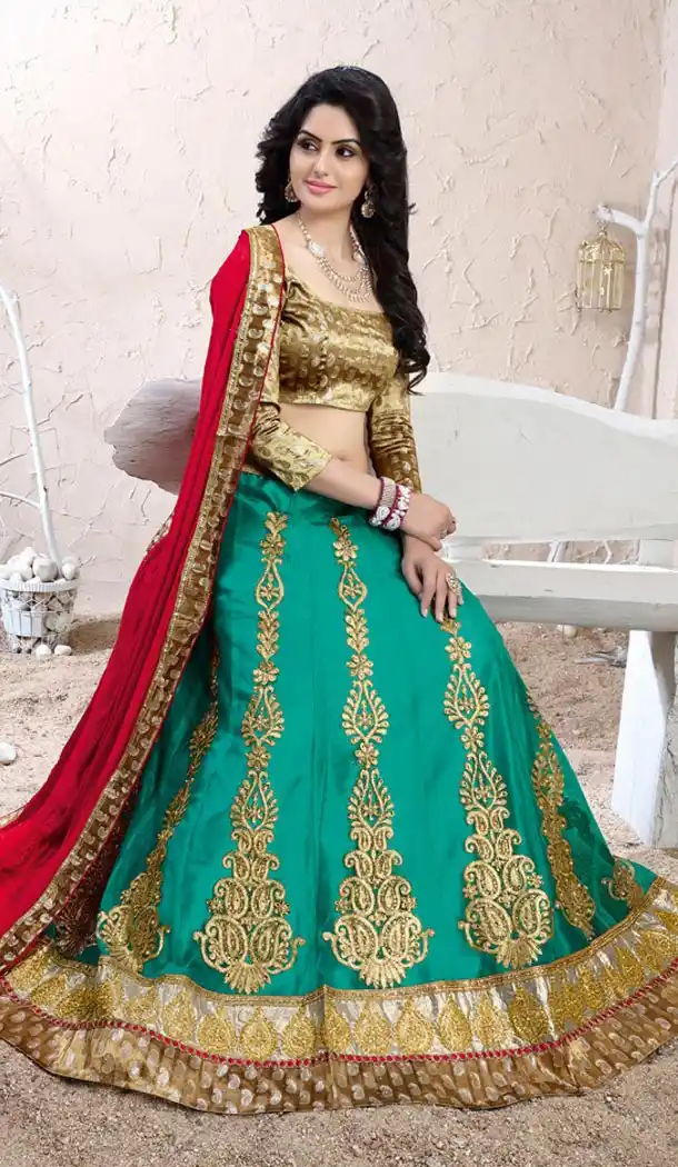 Emerald Color Net Circular Lehenga Choli with Dupatta | FH424967856