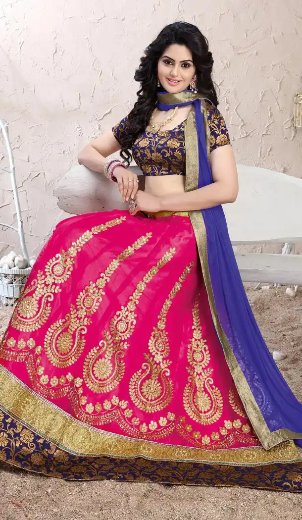 Deep Pink Color Net Circular Lehenga Choli with Dupatta | FH424967857