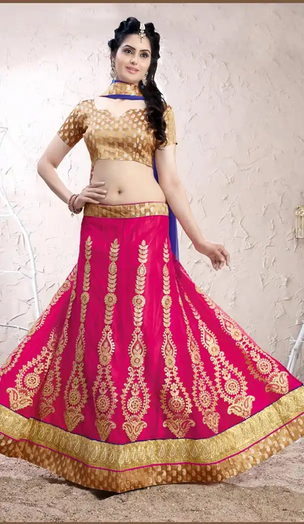 Deep Pink Color Net Circular Lehenga Choli with Dupatta | FH424967861